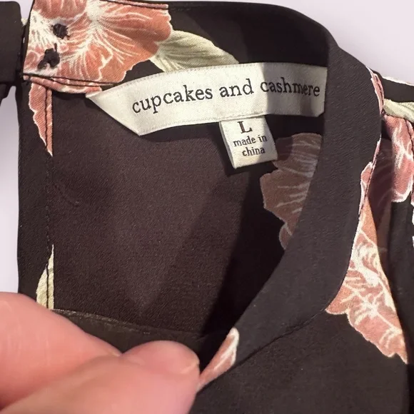 Women's Cupcakes & Cashmere Black Blouse with Pink Floral Cold Shoulder Design - Picture 6 of 11